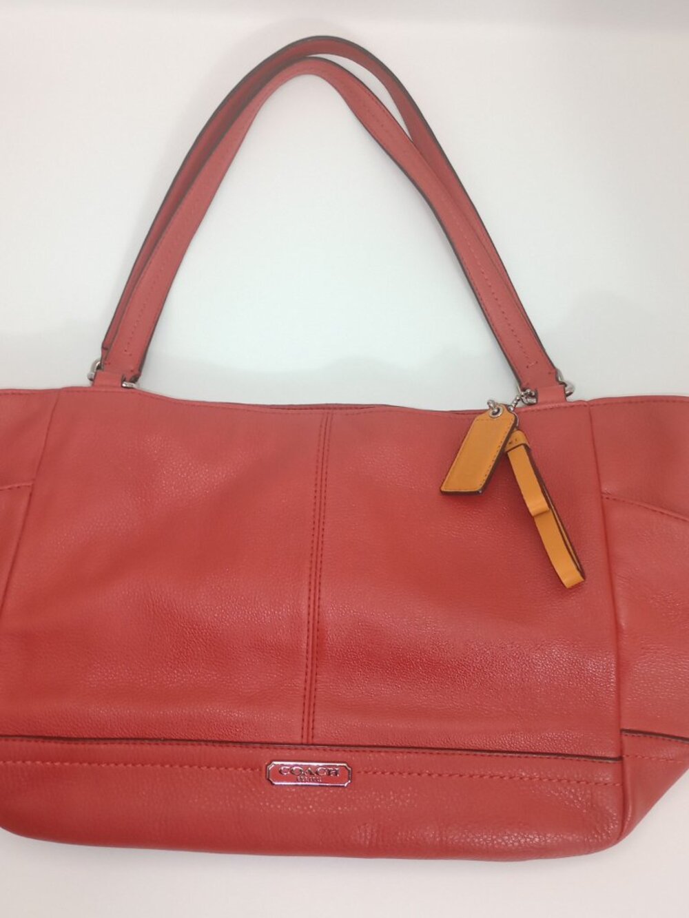 Coach Park Leather Carrie Tote Watermelon Orange Pebbled Leather Shoulder Bag